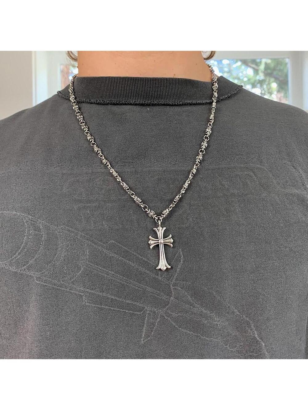 Y2K Silver Cross Necklace 24 Inch Unisex